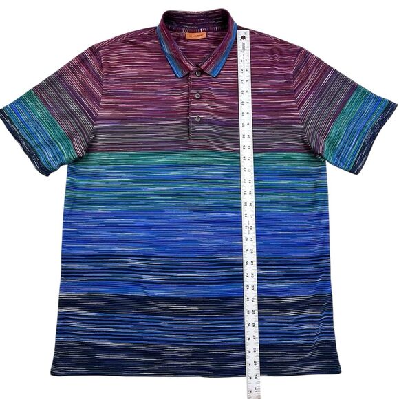 Missoni Polo Shirt Mens XXL Short Sleeve Multicolor Striped Cotton Textured - Picture 10 of 10